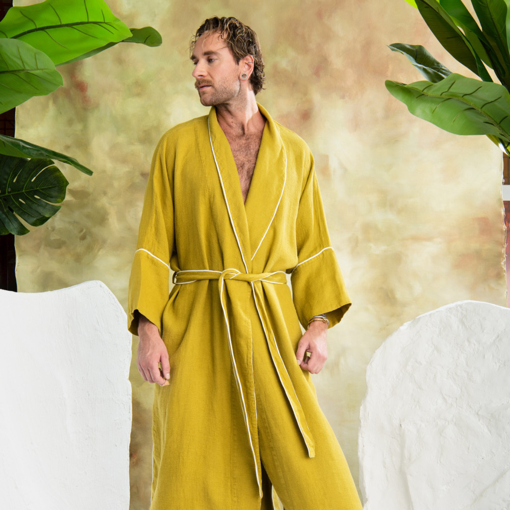 LOOK NO.8 Mens linen robe, olive
